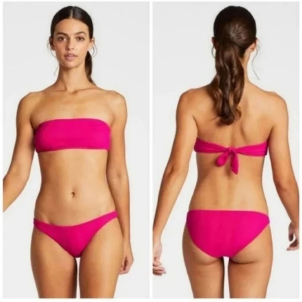 Vitamin A Mila Convertible Bandeau Bikini Top Luciana Bottoms Hot Pink Malaia